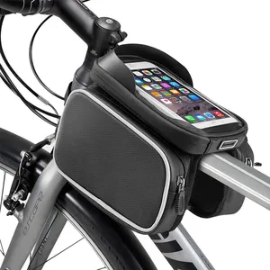 2020新设计前车架自行车手机袋防水触摸屏顶管自行车手机支架包自行车包