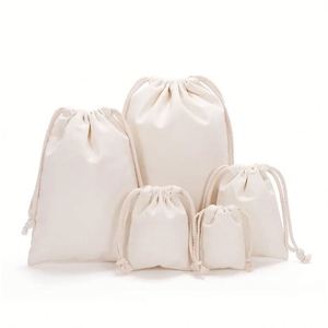 Sacs de rangement en coton blanc avec cordon de serrage, sacs en coton réutilisables avec cordon de serrage - Product Image 1