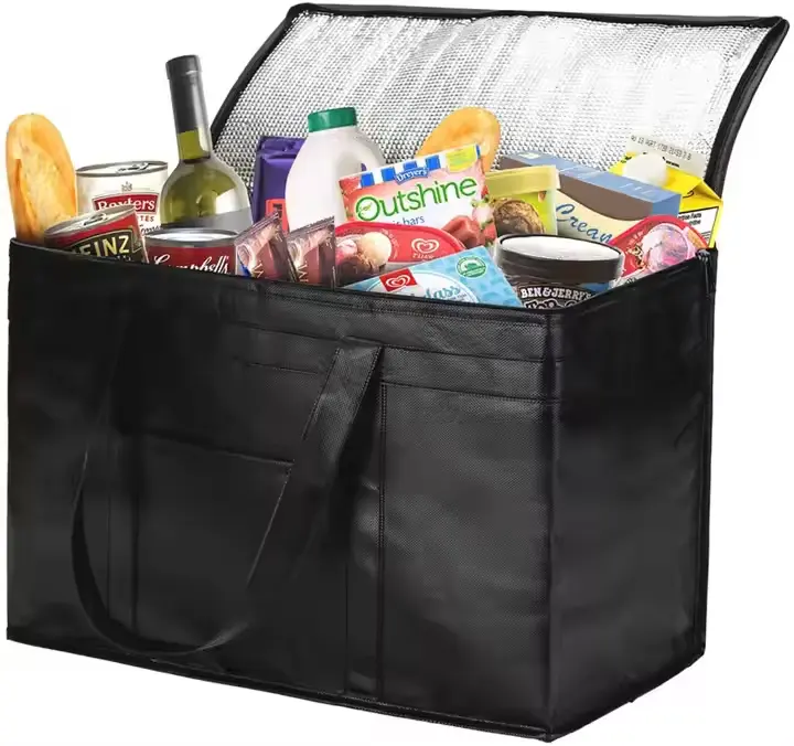 Ekstra büyük ağır özel logo kullanımlık Tote gıda teslimat çantası bakkal termal alışveriş çantası yalıtımlı soğutucu çanta