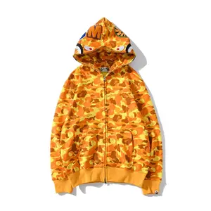 고품질 Bapees 원숭이 상어 노란색 카모 까마귀 패션 캐주얼 십대 성인 스웨터 전체 지퍼 남여 공용 Bapees 재킷