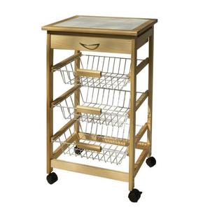 Bar mobile personnalisé Chariot de cuisine de rangement en bois de pin naturel avec plateau en carreaux Chariot de cuisine avec roues - Product Image 6