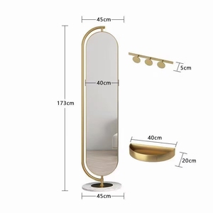 Multifunctional Art <strong>Deco</strong> Metal Rotating Floor <strong>Mirror</strong> Portable Front Vanity <strong>Mirror</strong> &amp; Back Clothes Rack with Storage for Entryway - Product Image 2