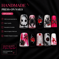 Faux Ongles en Gros Personnalisés, Motif Griffe de Canard, Toile d'Araignée Gothique, Crâne, Squelette, Œil, Breloque 3D, Faits à la Main, Halloween, à Pression