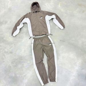 OEM Factory Custom Zip up Hooded Jacket <b>Joggers</b> Set Waterproof <b>Nylon</b> Lightweight Sweatsuit Windbreaker Tracksuit - Product Image 1