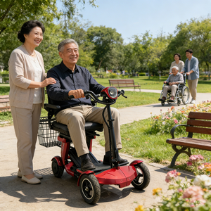 Trottinette pliable manuelle Chunlai 400w à 4 roues <span class=keywords><strong>Q4</strong></span> rouge, batterie au lithium 15 AH, autonomie WLTC de <span class=keywords><strong>35</strong></span> km, pneus tubeless de 10 pouces, certifiée CE - Product Image 1