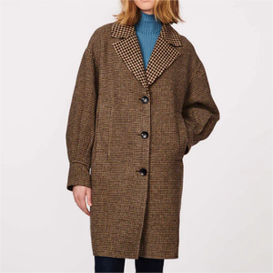 <span class=keywords><strong>Manteau</strong></span> long en laine à <span class=keywords><strong>pied</strong></span>-<span class=keywords><strong>de</strong></span>-<span class=keywords><strong>poule</strong></span> brossé double face, <span class=keywords><strong>de</strong></span> haute qualité et fait à la main pour femmes - Product Image 1