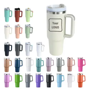 Customize 40oz Travels Car Metal Cup Stainless Steel Insulated Beer Coffee Mug Powder Coated 40 Oz Tumblers With Handle