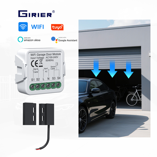 GIRIER Tuya WiFi Smart Garage Door Opener Controller for Home Automation DIY Breaker Relay