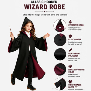 <span class=keywords><strong>Harry</strong></span> ragazzo e ragazza Halloween capo mago Costume nero per bambini di ruolo Costume da mantello rosso - Product Image 4