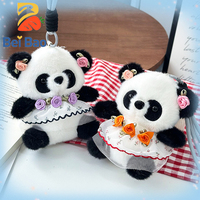 Porte-clés en peluche Panda en coton PP avec garniture en dentelle, super doux, en stock, pour accessoire de sac