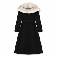 Damen Casual Herbst/Winter Warmer Kaschmirmantel mit Echtem Nerzkragen Schwarzer Langer Pelzmantel mit Gürtel Fabrik-Großhandel