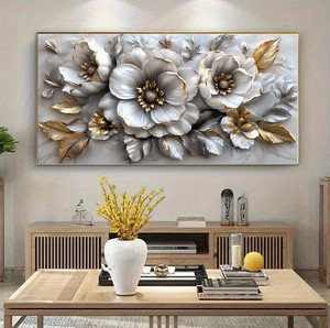 Dipinto Murale Astratto di Grandi Dimensioni con Fiori Bianchi, Quadro Orizzontale in <span class=keywords><strong>Vetro</strong></span> <span class=keywords><strong>Temperato</strong></span> e Porcellana Cristallina Decorativa - Product Image 2