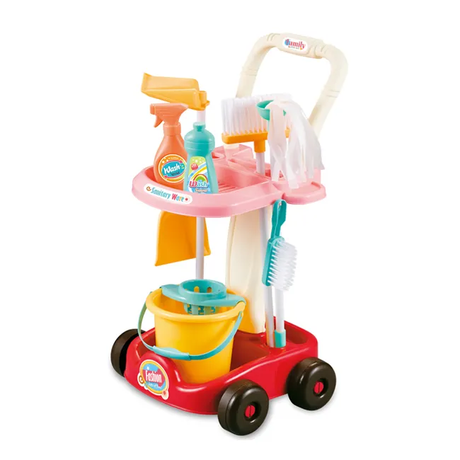 Meisjes cleaning set trolley winkelwagen sanitair speelgoed voor kids sanitair winkelwagen HC437589