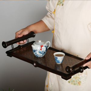 Zhuqige <b>Tea</b> <b>Tray</b> Rectangular Bamboo Household Serving <b>Tray</b> With Wooden Pattern For <b>Tea</b> Set Storage - Product Image 1