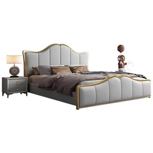 Muebles de dormitorio de madera de lujo modernos, camas suaves con funda, marco de cama doble con lado King, mesas auxiliares, diseño de conjunto completo cómodo - Product Image 6