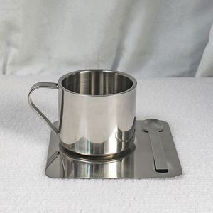 Tasses à expresso en acier inoxydable de 170 ml personnalisées en gros, tasses à café à double paroi, ensemble cuillère et tasse, tasse réutilisable pour lait et thé - Product Image 1