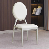 Chaises de banquet Offre Spéciale de luxe pour fête en plein air, événement de mariage, banquet en métal en gros, chaise en cuir pour hôtel à dossier rond en or blanc