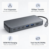 Station d'accueil USB-C 7-en-1 avec boîtier SSD M.2 NVMe, hub en aluminium avec HDMI, USB-A et lecteur de carte SD pour ordinateurs portables