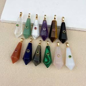 Vente directe usine – Pendentif <span class=keywords><strong>pendule</strong></span> en cristal de pierre précieuse naturelle, cône hexagonal, opale, quartz rose pour femme, bijoux de différentes couleurs - Product Image 1