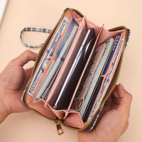 Dompet Panjang Warna Permen Manis Boho Dompet Anyaman Kapasitas Besar Tempat Kartu Dompet Uang Koin Tali Pergelangan Tangan Tas Clutch Resleting