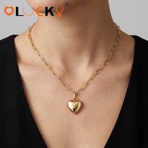 Fabricant de bijoux personnalisés LUCKYJIU, collier à maillons en forme de cœur bombé en acier inoxydable plaqué or 18 carats, résistant à l'eau, pour femmes - Product Image 3