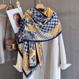 2025 mùa thu mùa đông kẻ sọc hoa khâu màu chặn mô hình khăn dày ấm hai mặt <span class=keywords><strong>snood</strong></span> đa chức năng khăn choàng - Product Image 1