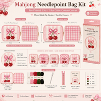 Bolsa de Almacenamiento para Mahjong de Frutas Rosadas, Kit de Bricolaje con Cremallera de Lona de Algodón Estampada en Tres Lados, para Bordado con Aguja