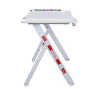 Bureau de jeu rose RGB à hauteur réglable, texture fibre de carbone, structure en acier, table d'ordinateur pour chambre, porte-gobelet, crochet pour casque, LED RGB