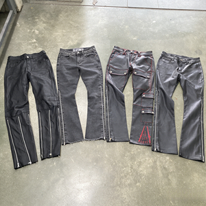 <span class=keywords><strong>Jeans</strong></span> <span class=keywords><strong>Larghi</strong></span> da Uomo in Denim Cerato Stile High Street Streetwear Hip Hop, Pantaloni Vestibilità Ampia in <span class=keywords><strong>Pelle</strong></span> Cerata Lavata con Cerniera - Product Image 1