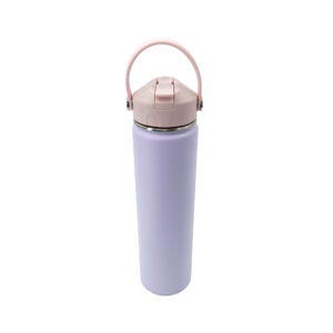 Bouteille de voyage isotherme unique violette de 24 oz, anti-fuite, avec couvercle rose, poignée ergonomique et détails rivetés, durable - Product Image 6