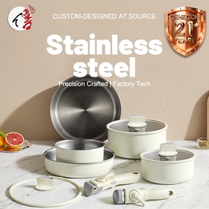 Batterie de cuisine antiadhésive <span class=keywords><strong>poignée</strong></span> détachable/<span class=keywords><strong>amovible</strong></span> 10 pièces ensemble de casseroles et poêles en acier inoxydable à induction de cuisine - Product Image 2