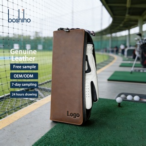 Custom logo Color Zipper Carrying Pouch Special Purpose Cases Sports Scorecards Notes Bag Genuine Leather Golf Gloves Holder - Product Image 1