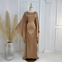 Abaya Papillon en Satin Femme Musulmane Mode Pudique Robe Longue Luxe Soie Proche Vêtement Islamique Dubai 2024