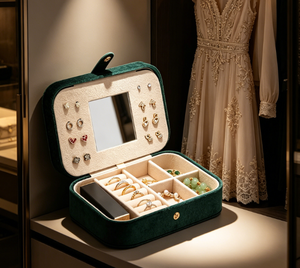 Boîte de rangement pour bijoux avec miroir et compartiments, mini organisateur de voyage en velours, anti-oxydation - Product Image 4