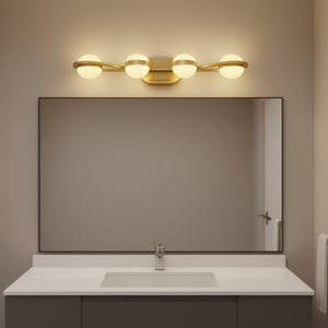 Luminaire mural LED pour salle de bain à 4 lumières, 28 pouces, abat-jour en acrylique minimaliste doré, lampe de miroir blanc chaud - Product Image 2