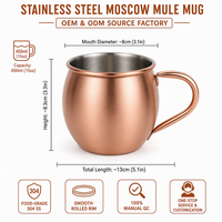 Mug Moscow Mule 450 ml en acier inoxydable plaqué cuivre, qualité 100% manuelle, service complet usine