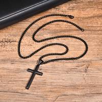 Collier en acier inoxydable en gros pour hommes, pendentif croix minimaliste, bijoux religieux, or, argent, noir