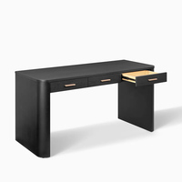 Bureau d'écriture en placage de chêne noir avec 3 tiroirs de rangement, bureau en bois moderne pour le bureau à domicile avec poignées en métal laiton