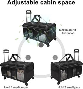 Sac de transport pour animaux de compagnie de luxe, souple, approuvé par les compagnies aériennes, avec fermeture éclair, pour chat et chien, avec roulettes amovibles, pliable - Product Image 3