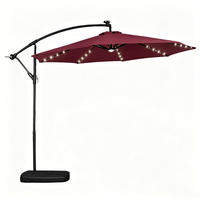 Payung Teras Lipat Cantilever Offset Modern Anti Air Bahan Polyester Berkualitas 10 kaki dengan Lampu LED Tenaga Surya untuk Ruang Makan dan Halaman