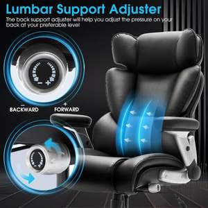 Chaise de bureau grande taille 500lbs avec soutien lombaire réglable, accoudoirs rabattables et siège plus large, chaise en cuir à dossier haut - Product Image 6