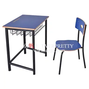 Yüksek kaliteli kontrplak yanmaz okul sınıf mobilyası tek masa ve sandalye öğrenci için
