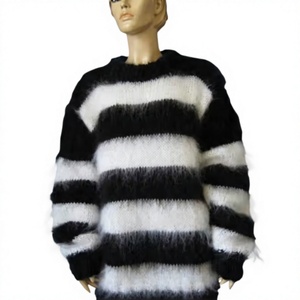 Pull en mohair rayé pour femme, col rond, tricot épais, décontracté, manches longues, fait main, anti-boulochage - Product Image 1