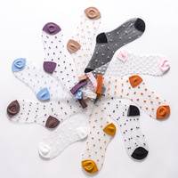 Chaussettes en soie cristal pour femmes, socquettes transparentes et fines, en maille de coton, avec motifs à pois, blanches, nouvelle mode,