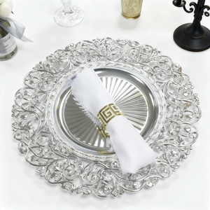 Eleganti Sottopiatti in Plastica da 13 Pollici Argento per Matrimoni, Eventi e Decorazioni da Tavola - Product Image 1
