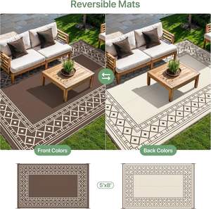 Tapis de patio en plastique écologique personnalisé 5*8 pieds Réversible Tapis de patio pliable d'extérieur - Product Image 4