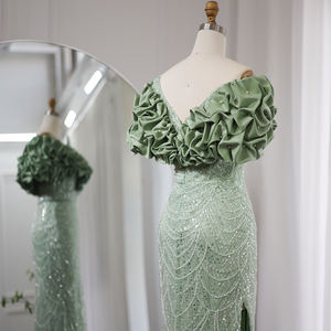 Jancember SZ288 Dubai Schlitz-Raffung Lange Abendkleider Meerjungfrau-Stil für Abschlussball und Partys - Product Image 5