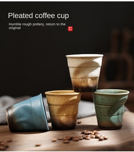 Taza de café <span class=keywords><strong>espresso</strong></span> de gres retro de 90mL amasado a mano, taza de café latte de cerámica antigua transfronteriza creativa con diseño plisado - Product Image 6