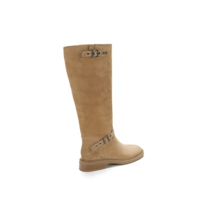 Stivali al ginocchio da donna in <span class=keywords><strong>camoscio</strong></span> marrone chiaro, con punta tonda e tacco basso, cinturino a doppia fibbia, stivali casual da equitazione per uso quotidiano - Product Image 3