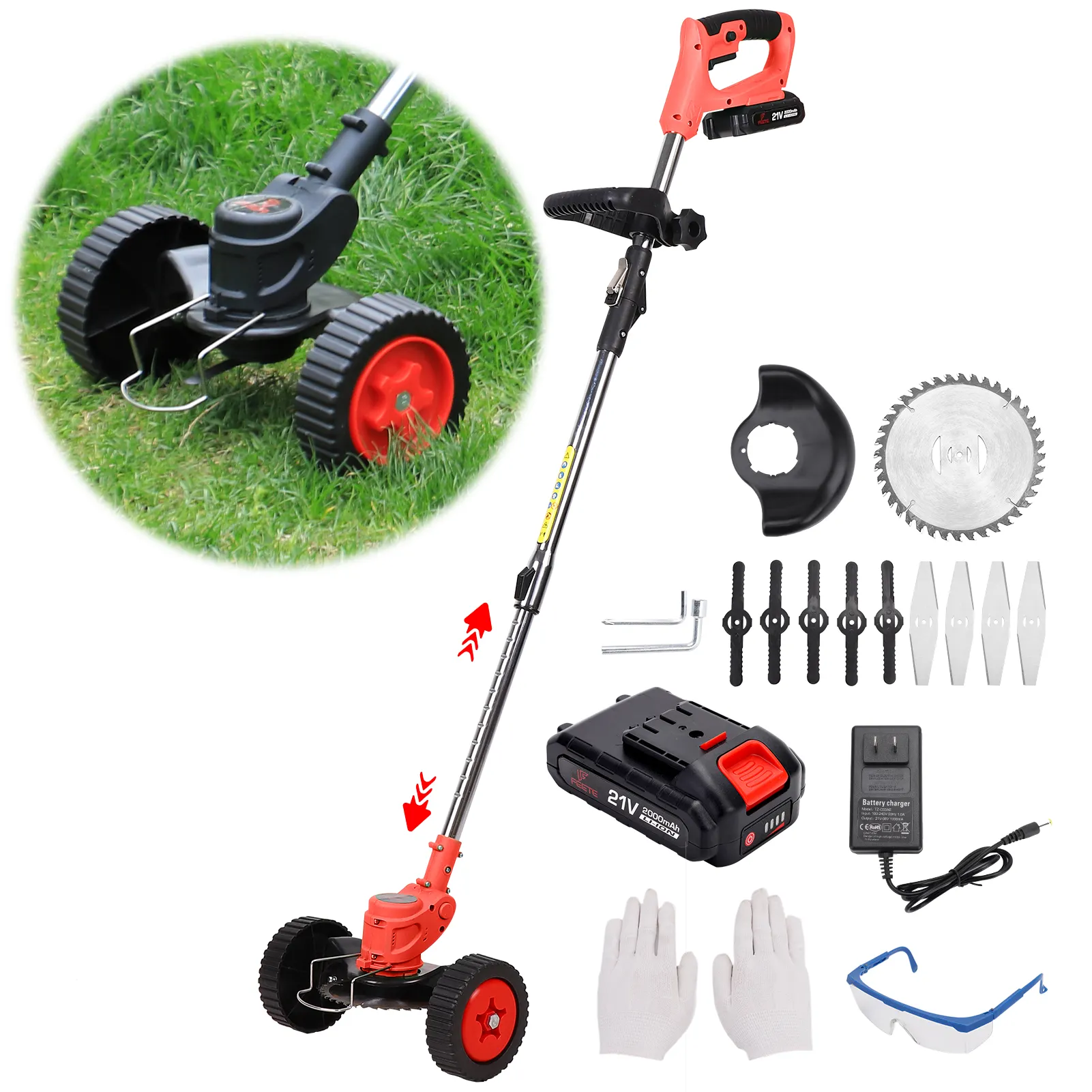 芝刈り機ホイール21Vガーデンストリングトリマー電動草刈り機小型家庭用芝刈り機